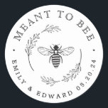 Rustic Botanical Wreath Meant to Bee Wedding Favou Classic Round Sticker<br><div class="desc">Custom-designed honey wedding favour stickers/labels featuring modern rustic botanical wreath and honey bee design.</div>