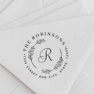 Rustic Botanical Wreath Monogram Return Address Self-inking Stamp
