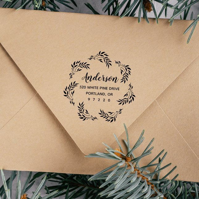 Rustic Botanical Wreath Return Address Self-inking Stamp (Creator Uploaded)