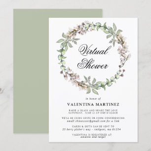 Rustic Botanical Wreath Virtual Bridal Baby Shower Invitation