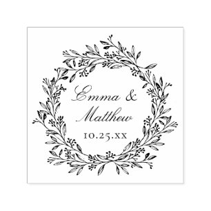 Rustic Botanical Wreath Wedding Logo Monogram Self-inking Stamp