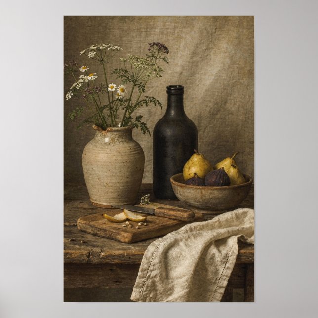Rustic Bottle, Figs, and Wild Stems Poster (Front)
