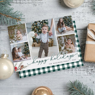 Rustic Bough Holiday Photo Collage Card