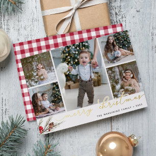 Rustic Bough Photo Collage Foil Holiday Card
