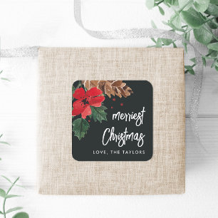 Rustic Bough Watercolor Christmas Personalised Square Sticker