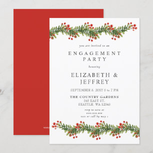 Rustic Boughs of Holly Christmas Engagement Party Invitation
