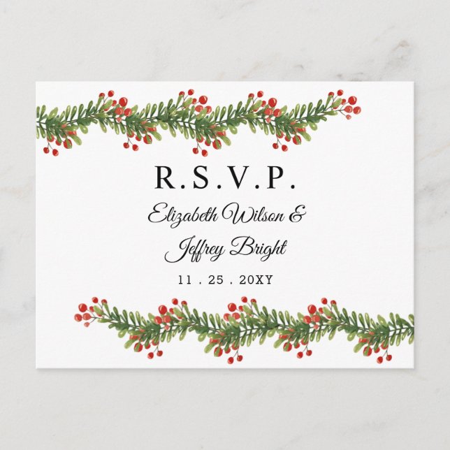 Rustic Boughs of Holly Winter Christmas RSVP Invitation Postcard (Front)