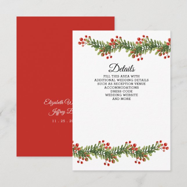 Rustic Boughs of Holly Winter Christmas Wedding Enclosure Card (Front/Back)