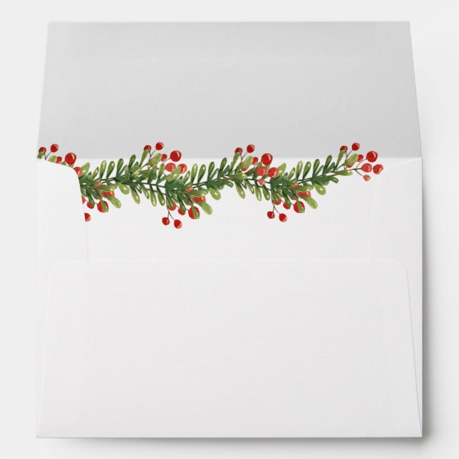 Rustic Boughs of Holly Winter Christmas Wedding Envelope (Back (Bottom))