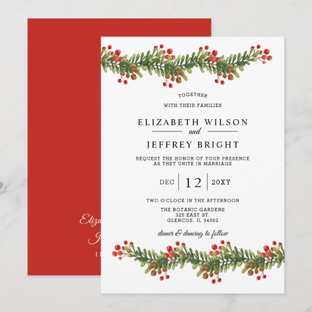 Rustic Boughs of Holly Winter Christmas Wedding In Invitation (Front/Back)
