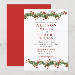 Rustic Boughs of Holly Winter Christmas Wedding Invitation