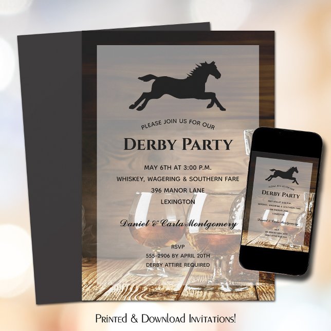 Rustic Bourbon Derby Party Invitation (Rustic bourbon decanter and glasses Derby party invitations - INSTANT DOWNLOAD and/or PRINTED)