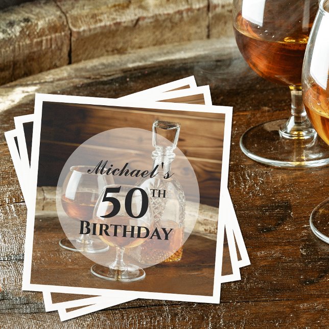 Rustic Bourbon Whiskey Birthday Party Napkin (Rustic bourbon whiskey masculine birthday party napkins for ANY AGE)