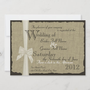 Rustic Bow and Burlap Wedding 7.5 in. Invitation