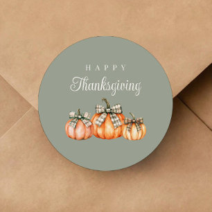 Rustic Bow Pumpkins Happy Thanksgiving Classic Round Sticker