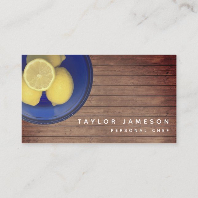 Rustic Bowl Of Lemons Wood Chef Caterer Business Card (Front)