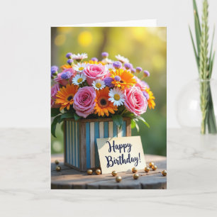 Rustic Box Blooms Birthday Card