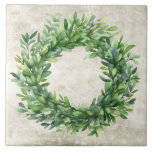 Rustic Boxwood Neutral Vintage Watercolors Tile<br><div class="desc">Watercolor boxwood wreath graphic on a neutral colour vintage rustic background.  Perfect for a farmhouse and country home decor ceramic tile.  100% customer satisfaction with "Zazzle" every day.</div>