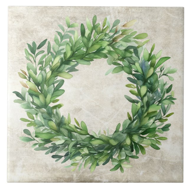 Rustic Boxwood Neutral Vintage Watercolors Tile (Front)