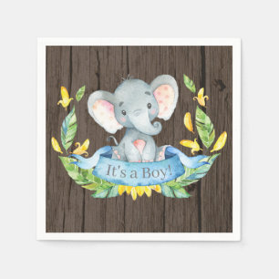 Rustic Boy Elephant Baby Shower Blue Napkins