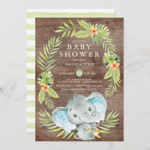 Rustic Boy Elephant Baby Shower Invitation