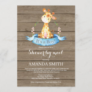 Rustic Boy Giraffe Baby Shower by Mail Invitation