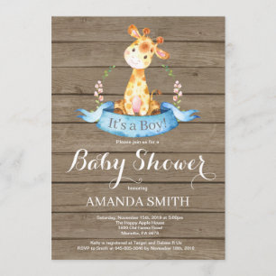Rustic Boy Giraffe Baby Shower Invitation