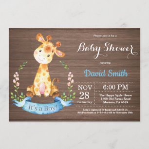 Rustic Boy Giraffe Baby Shower Invitation