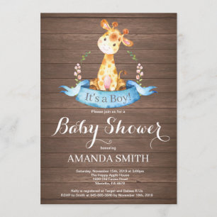 Rustic Boy Giraffe Baby Shower Invitation