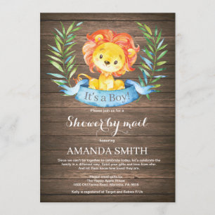 Rustic Boy Lion Baby Shower by Mail Invitation