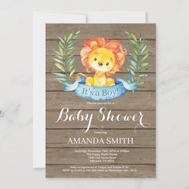 Rustic Boy Lion Baby Shower Invitation (Front)