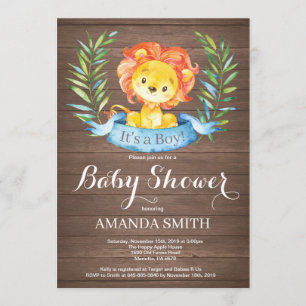 Rustic Boy Lion Baby Shower Invitation