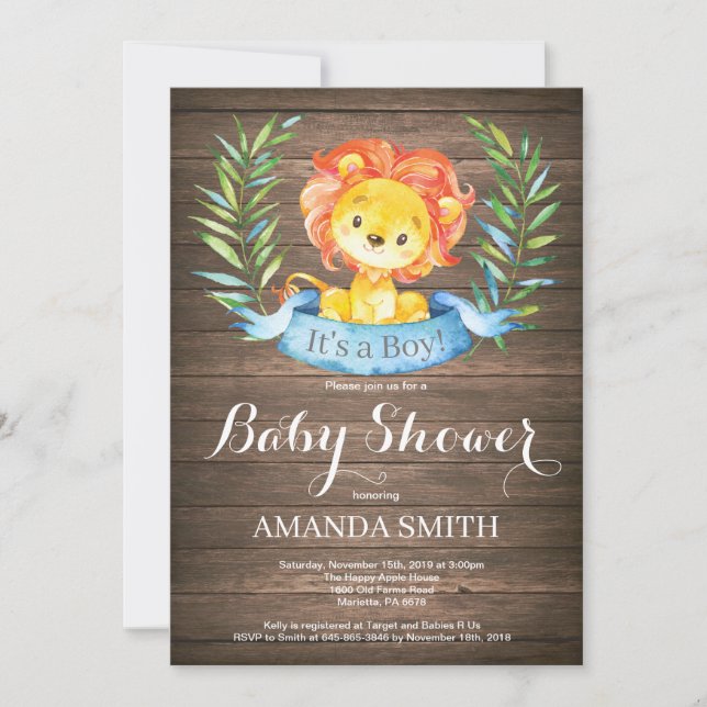 Rustic Boy Lion Baby Shower Invitation (Front)