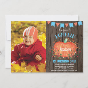 Rustic Boy Pumpkin Birthday Invitation Blue