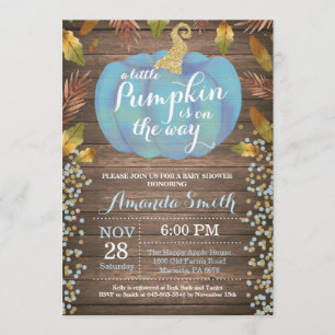Rustic Boy Pumpkin Fall Baby Shower Gold Glitter Invitation