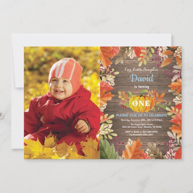 Rustic Boy Pumpkin Fall Birthday Invitation (Front)