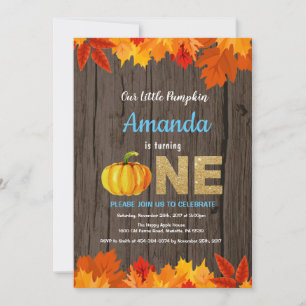Rustic Boy Pumpkin Fall Birthday Invitation Gold