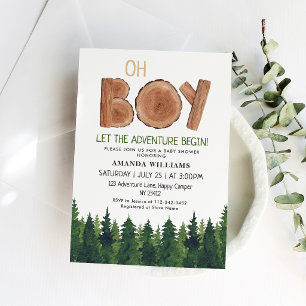 Rustic Boy Watercolor Woodland Baby Shower Invitation