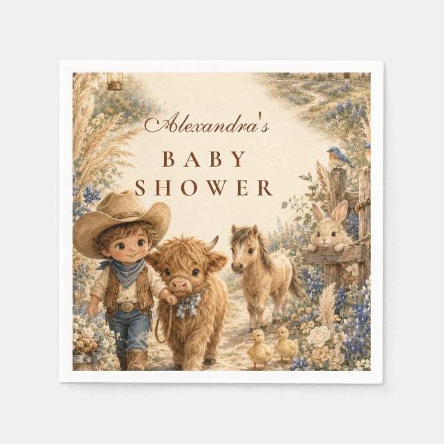 Rustic Boy Western Boho Baby Shower Napkin (Front)