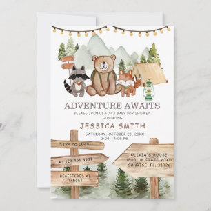 Rustic Boy Woodland Forest Animals Baby Shower Invitation