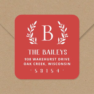 Rustic Branch Family Monogram Return Address Label