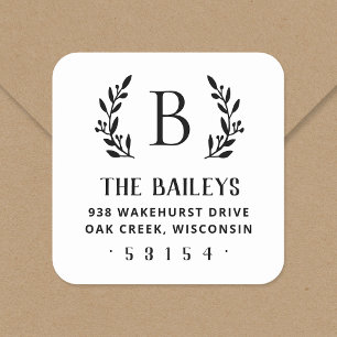 Rustic Branch Family Monogram Return Address Label