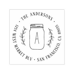 Rustic Branch & Mason Jar Initial Return Address Self-inking Stamp