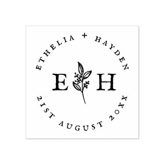 Rustic Branch Outdoor Wedding Date & Couples Names Rubber Stamp