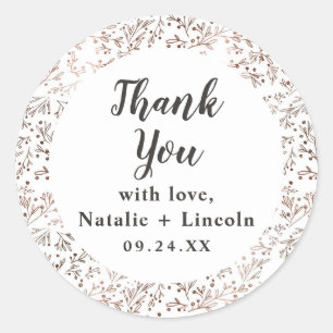 Rustic Branches Copper Foil Wedding Thank You Classic Round Sticker