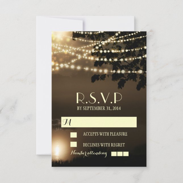 Rustic branches lights wedding RSVP cards (Front)