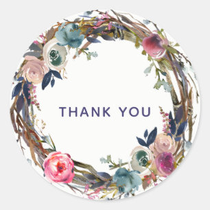 Rustic Branches Sticks Floral Wreath Modern Chic Classic Round Sticker