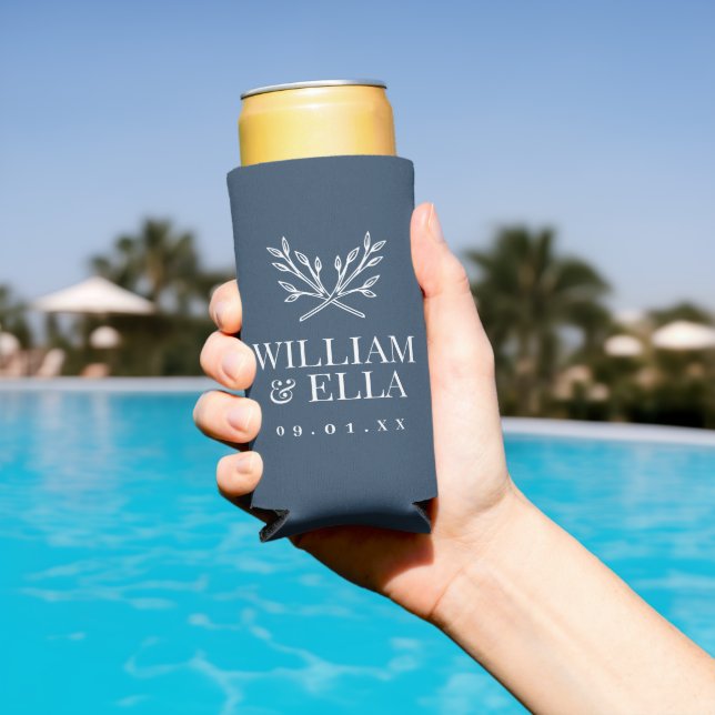 Rustic Branches Wedding Monogram | Lake Blue Seltzer Can Cooler (In Situ Pool)