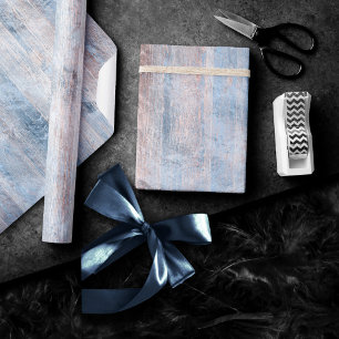 Rustic Branding   Dusty Blue and Copper Wood Plank Wrapping Paper