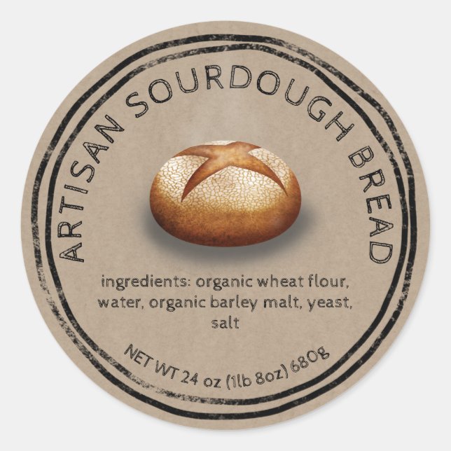 Rustic bread on brown paper baking ingredients classic round sticker (Front)